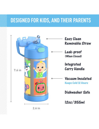 Botella de Agua THERMOS FUNtainer 354 ml con Pajilla Cocomelon
