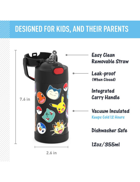 Botella de Agua THERMOS FUNtainer 354ml con Pajilla Pokémon
