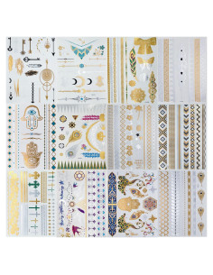 12 Hojas Tatuajes Temporales Metálicos AWLEE Impermeables