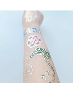 12 Hojas Tatuajes Temporales Metálicos AWLEE Impermeables 2