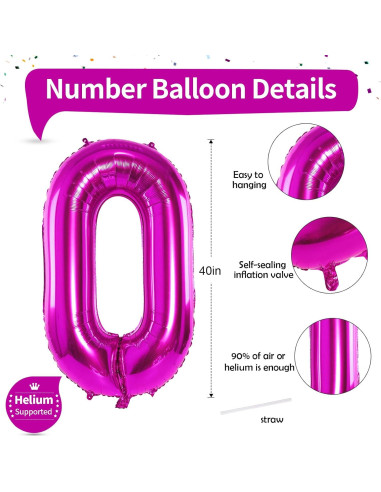 Globo Número 0 Rosa Fucsia 101,6 cm para Fiestas