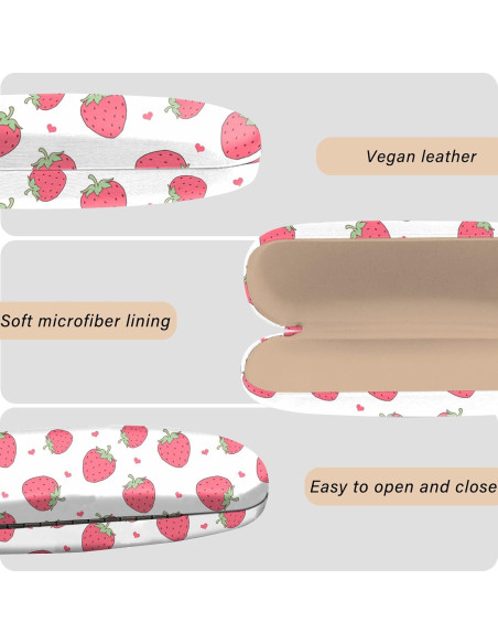 Estuche para Gafas Duro PU M7-Fresa con Paño de Limpieza