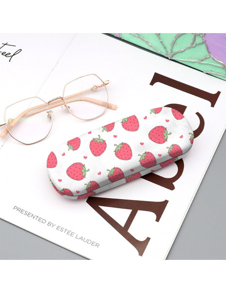 Estuche para Gafas Duro PU M7-Fresa con Paño de Limpieza