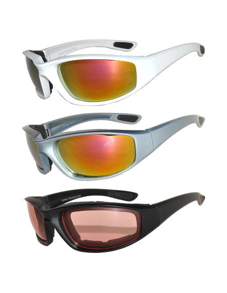 Paquete de 3 Gafas de Motocicleta Acolchadas UV400