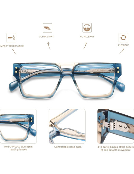 Gafas de Lectura AMOMOMA Cuadradas Anti-Luz Azul 1.0x Gafas de Lectura AMOMOMA Cuadradas Anti-Luz Azul 1.0x