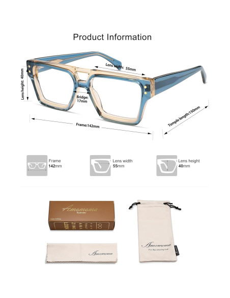 Gafas de Lectura AMOMOMA Cuadradas Anti-Luz Azul 1.0x Gafas de Lectura AMOMOMA Cuadradas Anti-Luz Azul 1.0x