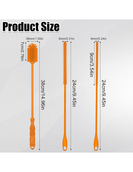 Juego de 3 cepillos de silicona PEUTIER para botellas y popotes