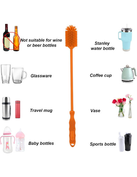 Juego de 3 cepillos de silicona PEUTIER para botellas y popotes