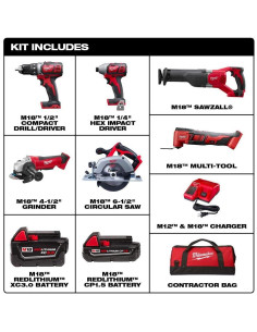 Kit Inalámbrico Milwaukee M18 6 Herramientas 18V con Baterías 2