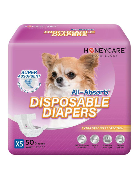 Paquete de 50 Pañales Desechables para Perros Hembras HONEY CARE Extra Pequeño