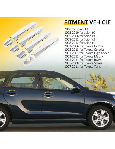 Cubiertas de Manijas de Puerta OCPTY Cromo 4 Piezas para Toyota