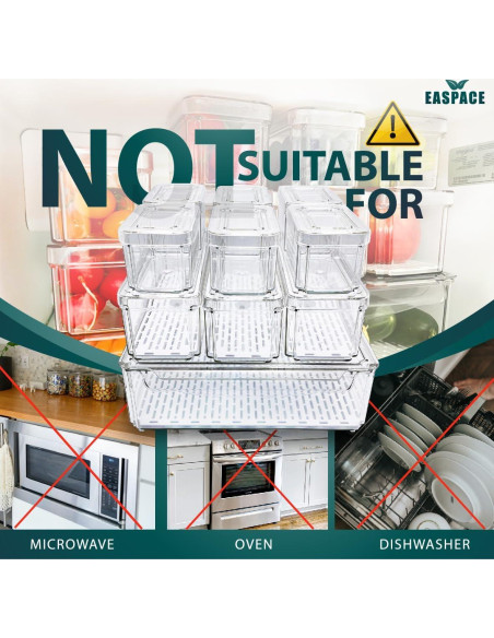 Juego de 10 Contenedores Organizadores EASPACE para Refrigerador Juego de 10 Contenedores Organizadores EASPACE para Refrigerador