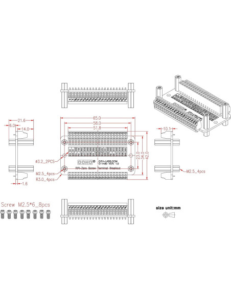 Módulo de Bloque Terminal para Raspberry Pi Zero-W CZH-LABS Módulo de Bloque Terminal para Raspberry Pi Zero-W CZH-LABS