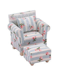 Sofá Miniatura Inusitus con Otomana Azul 1/12 para Muñecas