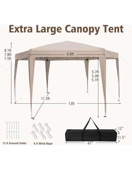 Carpa Plegable Hexagonal Tangkula 3.96x3.51m Caqui