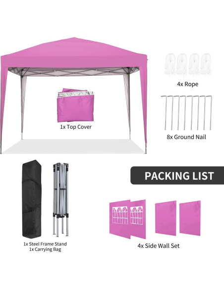 Carpa Plegable GDY 10x10ft Rosa Impermeable con 4 Paredes