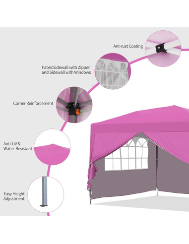 Carpa Plegable GDY 10x10ft Rosa Impermeable con 4 Paredes