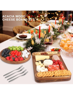 Juego de Tabla de Queso de Madera de Acacia 6 PZS Hilislog 2