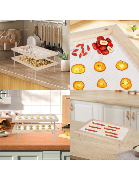 Estante para Secar Hierbas YiePhiot de Madera 2 Capas 39cm