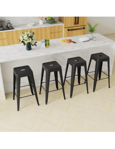 Set de 4 Taburetes de Bar Apilables PayLessHere 76 cm Negro 2