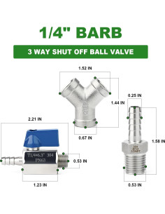 Válvula de Bola de 3 Vías Acero Inoxidable TAISHER 304 1/4" 2
