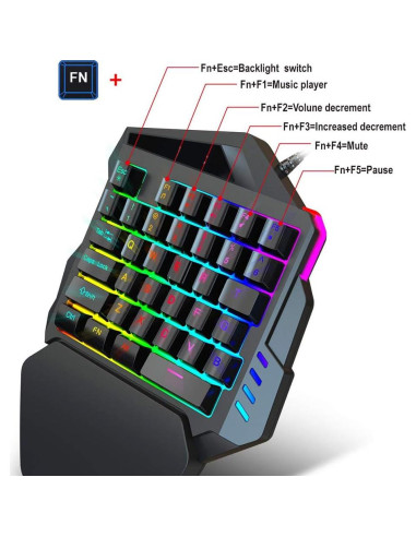 Teclado para Juegos con una Mano T angxi V100 USB Retroiluminado