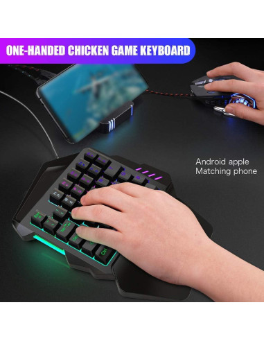 Teclado para Juegos con una Mano T angxi V100 USB Retroiluminado