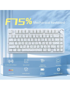Teclado Mecánico Gaming Aula F75 75% RGB Triple Modo Blanco 2
