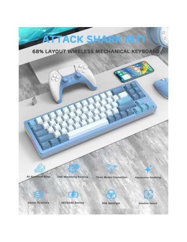 Teclado Mecánico Inalámbrico M71 MAGIC-REFINER 71 Teclas RGB