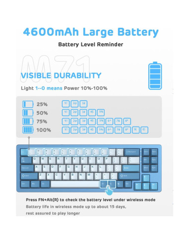 Teclado Mecánico Inalámbrico M71 MAGIC-REFINER 71 Teclas RGB
