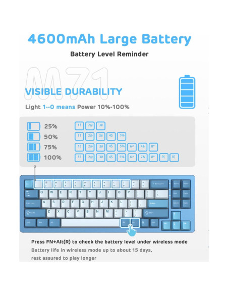 Teclado Mecánico Inalámbrico M71 MAGIC-REFINER 71 Teclas RGB