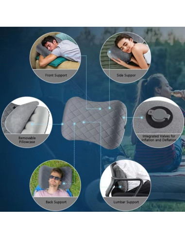 Almohada de Camping Inflable MIRouer Gris 43x30 cm Ergonómica
