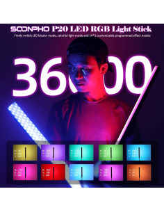 Varita de Luz LED RGB Soonpho P20 20W 2500-8500K con 2 Baterías 2