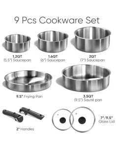 Juego de Ollas y Sartenes CAROTE 9 Piezas Acero Inoxidable 2
