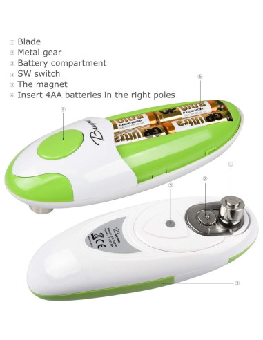 Abrelatas Eléctrico Automático Bangrui Verde 17.9x6.9cm