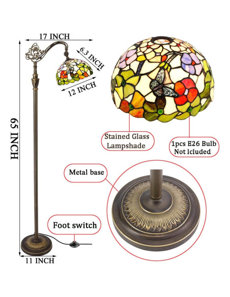 Lámpara de Pie Tiffany ZJART Vidrio Templado 170 cm Ajustable