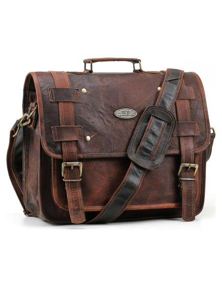 Bolsa Mensajera de Cuero Vintage Handmade World 44.5x12.7x33cm Bolsa Mensajera de Cuero Vintage Handmade World 44.5x12.7x33cm