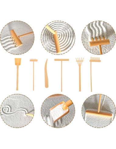 Juego de 6 Rastrillos de Jardín Zen Toyvian de Bambú 15.5 cm