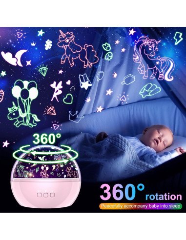 Proyector de Luz Nocturna DCAUT Unicornio Rosa 360 16 Colores
