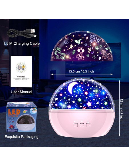 Proyector de Luz Nocturna DCAUT Unicornio Rosa 360 16 Colores