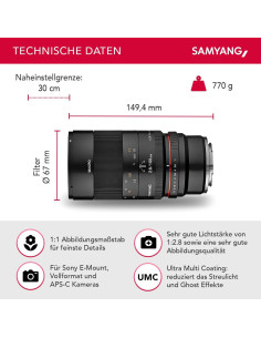 Lente Macro 100mm F2.8 Samyang para Cámara Fuji X 2