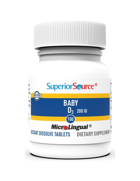 Suplemento de Vitamina D3 para Bebés Superior Source - 100 Tabletas MicroLinguales Suplemento de Vitamina D3 para Bebés Superior Source - 100 Tabletas MicroLinguales