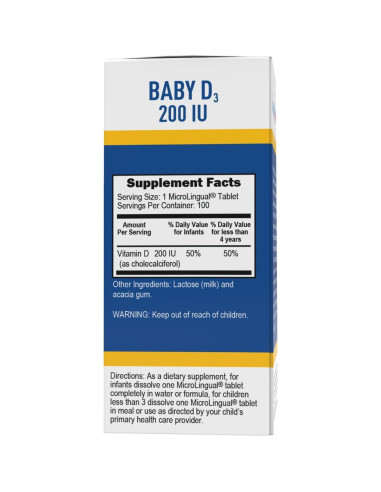 Suplemento de Vitamina D3 para Bebés Superior Source - 100 Tabletas MicroLinguales