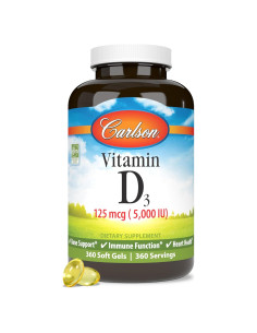 Carlson Vitamina D3 5000 UI 360 Cápsulas Blandas Salud Ósea