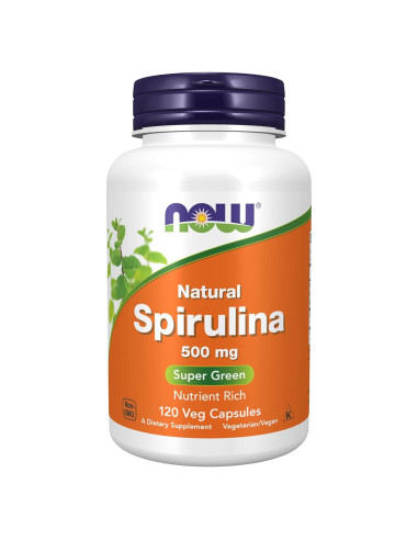 Suplemento Espirulina NOW Foods 500 mg 120 Cápsulas Veganas