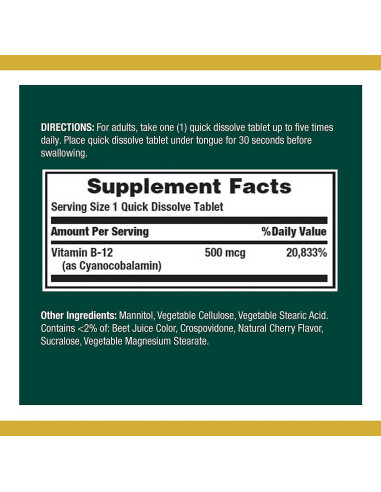 Vitaminas B12 Nature's Bounty 500mcg 100 Tabletas Paquete de 2