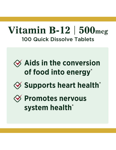 Vitaminas B12 Nature's Bounty 500mcg 100 Tabletas Paquete de 2
