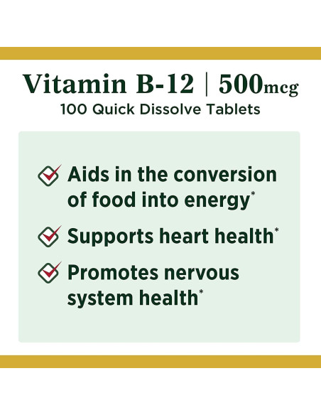 Vitaminas B12 Nature's Bounty 500mcg 100 Tabletas Paquete de 2 Vitaminas B12 Nature's Bounty 500mcg 100 Tabletas Paquete de 2