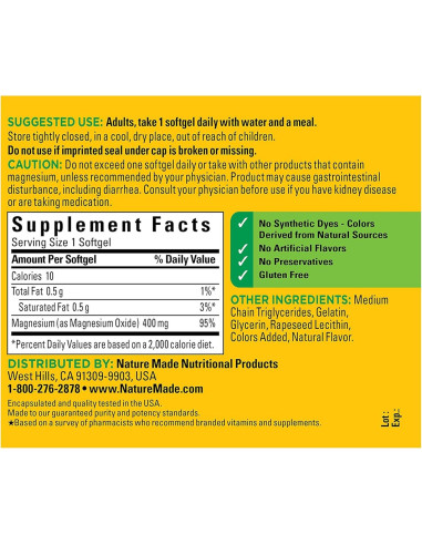Suplemento Dietético Nature Made Magnesio Óxido 400 mg 60 Gelatinas