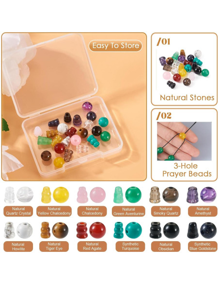 Cuentas Guru de 3 Agujeros Craftdady - 12 Estilos de Piedras Preciosas